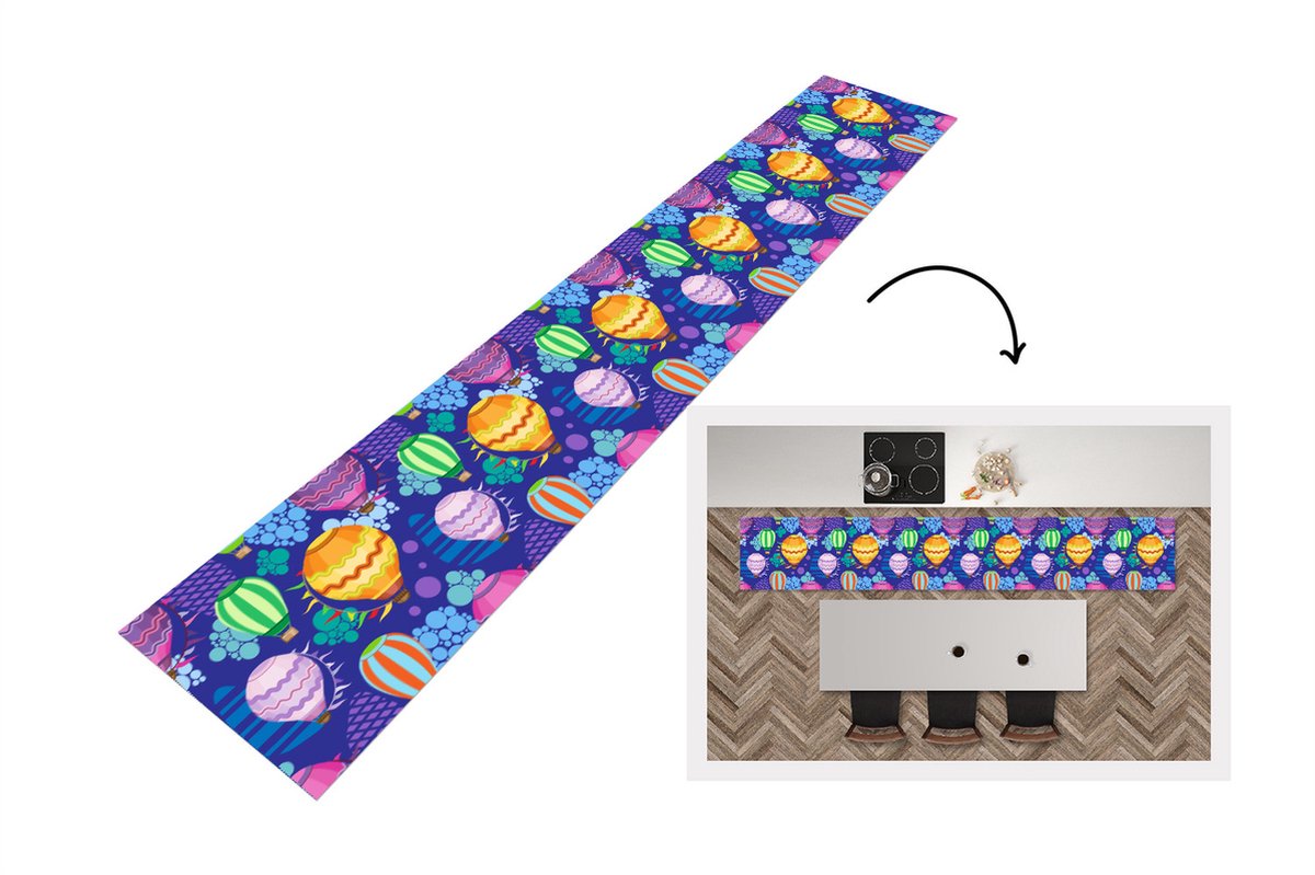 KitchenYeah Keukenloper - Loper keuken - Luchtballon - Regenboog - Patronen - Kinderen - Abstract - 300x50 cm - Keukenloper vinyl Multicolor