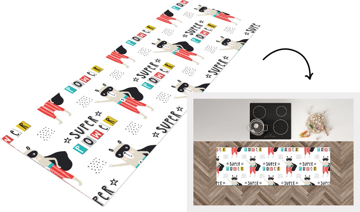 KitchenYeah Keukenloper - Loper keuken - Jongens - Patroon - Superheld - Keukenloper vinyl multicolor, foto 5