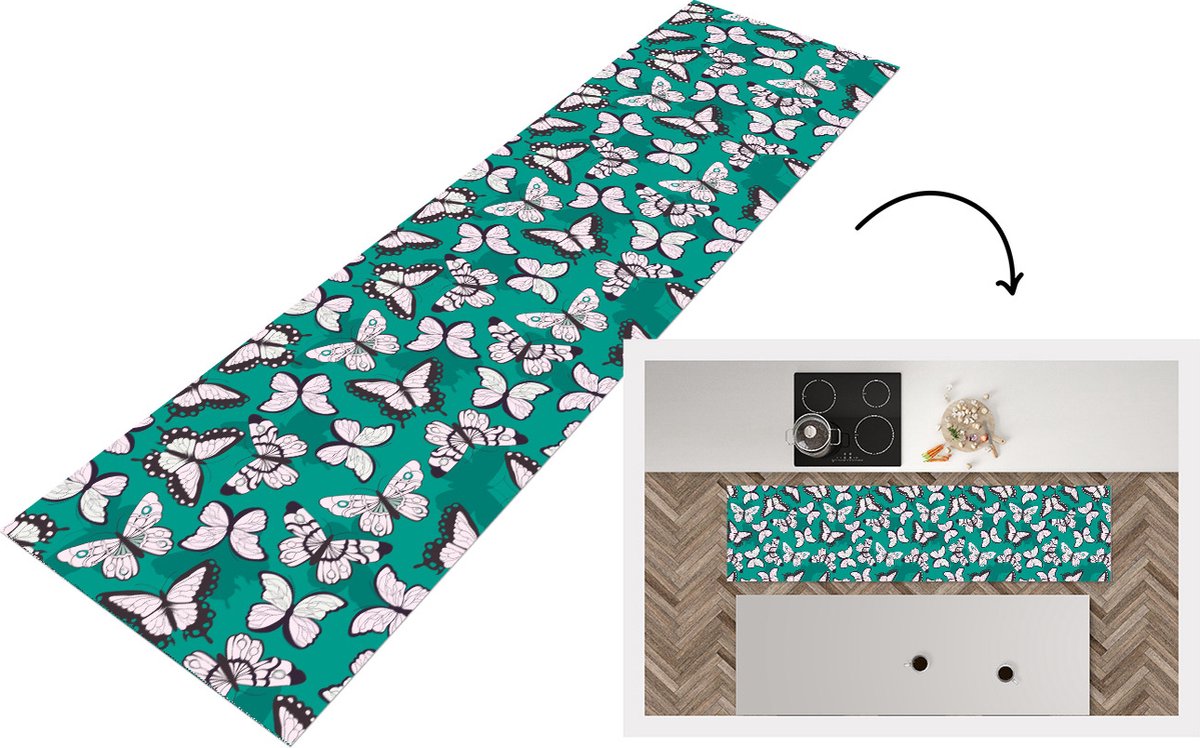 KitchenYeah Keukenloper - Loper keuken - Meisje - Vlinder - Dieren - Patronen - 240x60 cm - Keukenloper vinyl Multicolor
