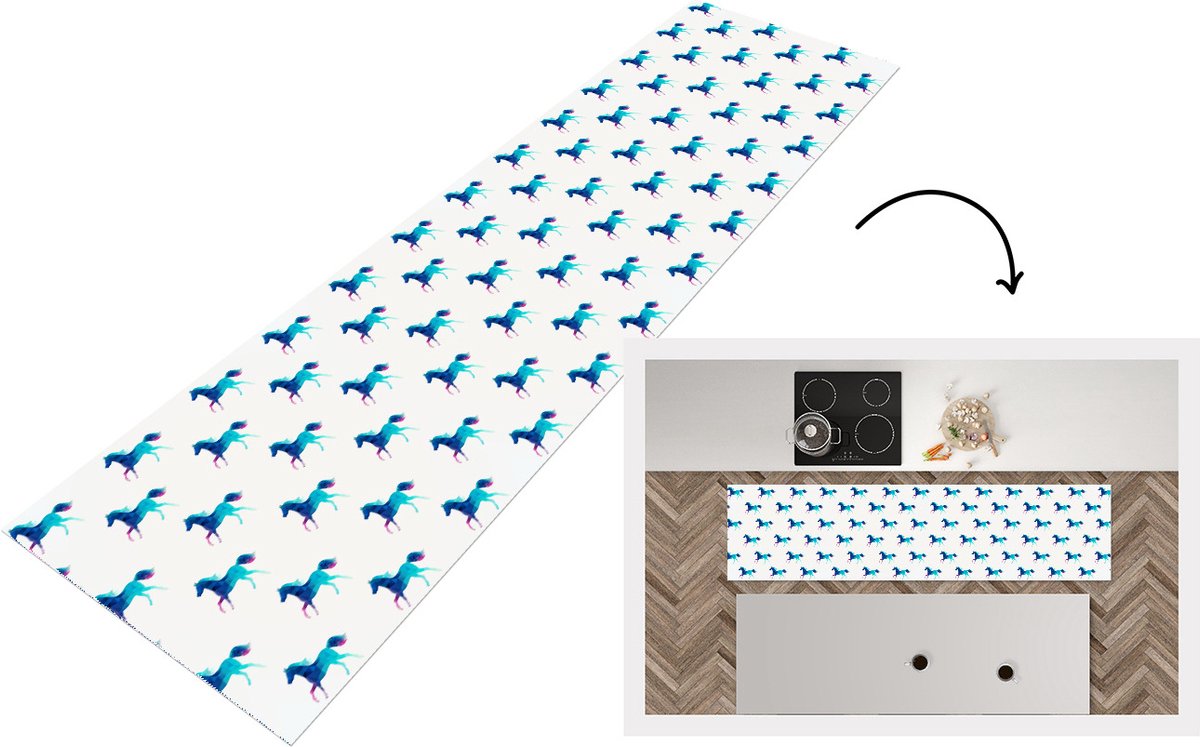 KitchenYeah Keukenloper - Loper keuken - Meisjes - Paarden - Kristallen - Patronen - 240x60 cm - Keukenloper vinyl Multicolor