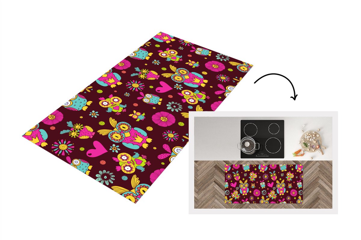 KitchenYeah Keukenloper - Loper keuken - Meisjes - Uil - Chocolade - Patronen - Keukenloper vinyl, foto 2