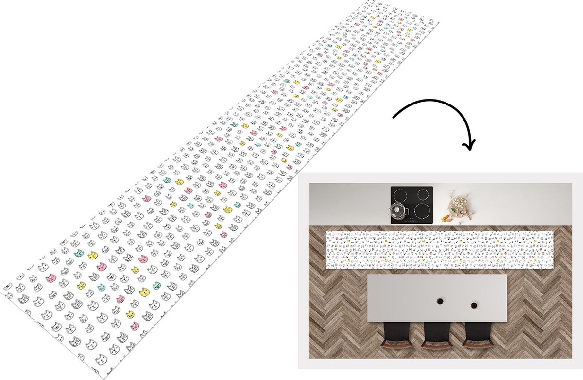 KitchenYeah Keukenloper - Loper keuken - Meisje - Kat - Huisdieren - Patronen - 300x50 cm - Keukenloper vinyl Multicolor