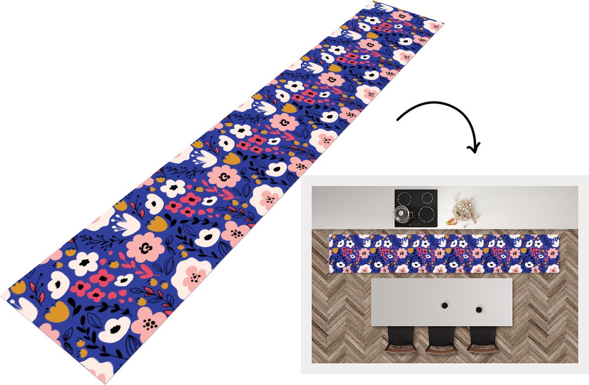 KitchenYeah Keukenloper - Loper keuken - Bloemen - Bladeren - Patronen - 300x50 cm - Keukenloper vinyl Multicolor