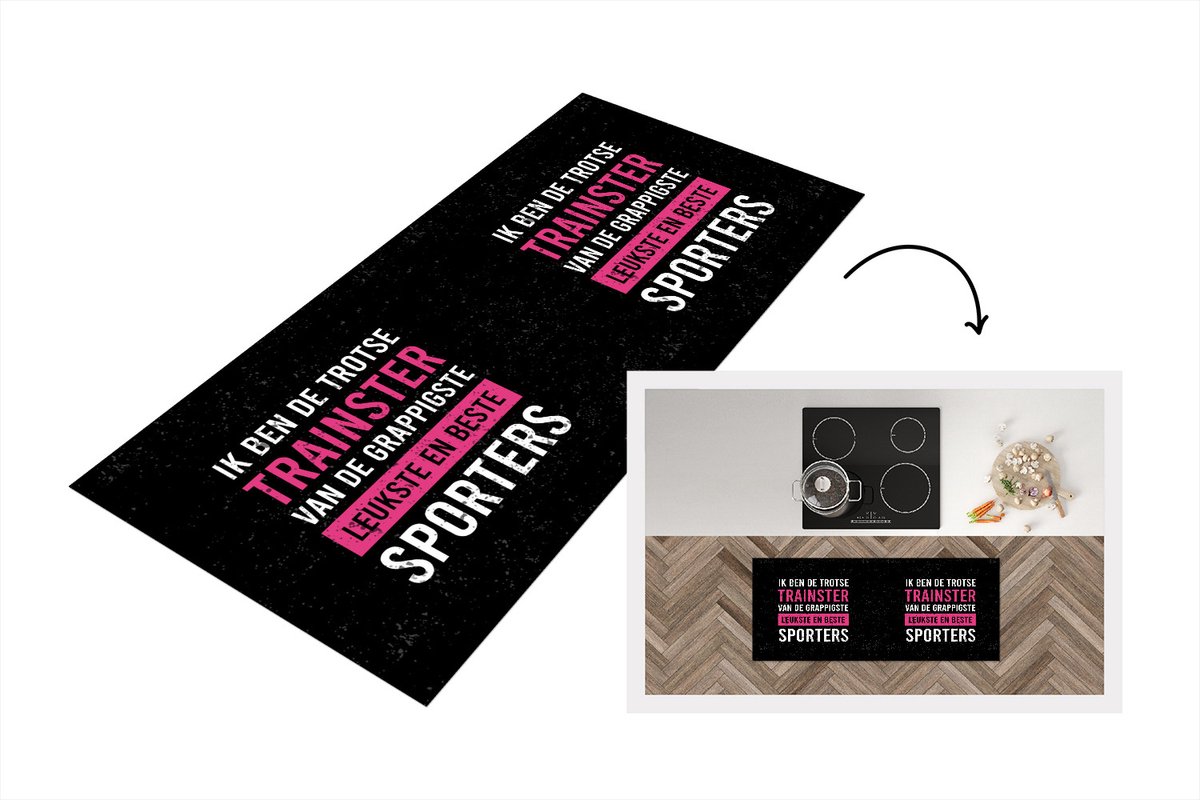 KitchenYeah Keukenloper - Loper keuken - Vrouw - Spreuken - Trainer - Roze - 120x50 cm - Keukenloper vinyl Multicolor