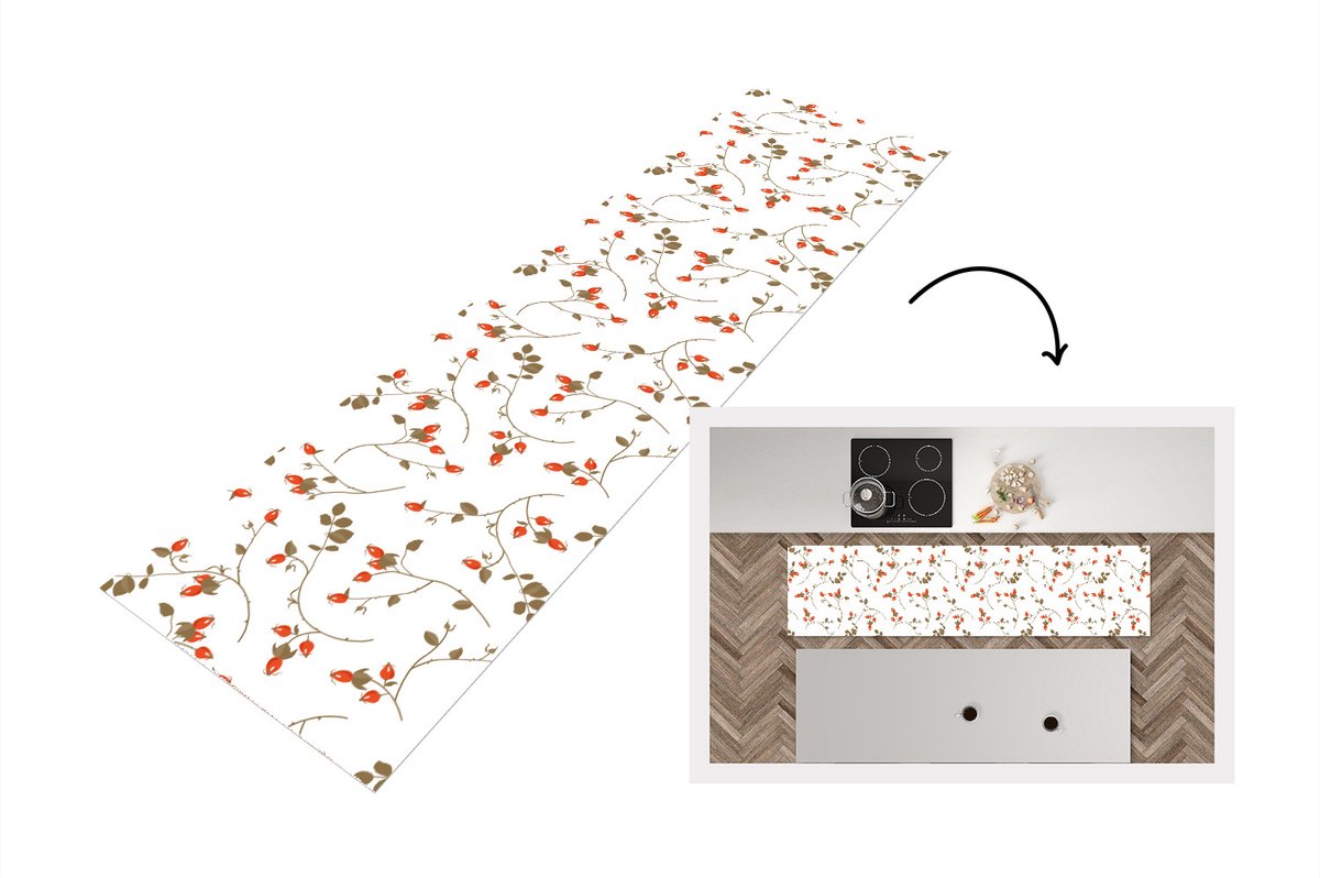 KitchenYeah Keukenloper - Loper keuken - Patronen - Planten - Romantisch - Botanisch - 200x50 cm - Keukenloper vinyl Multicolor