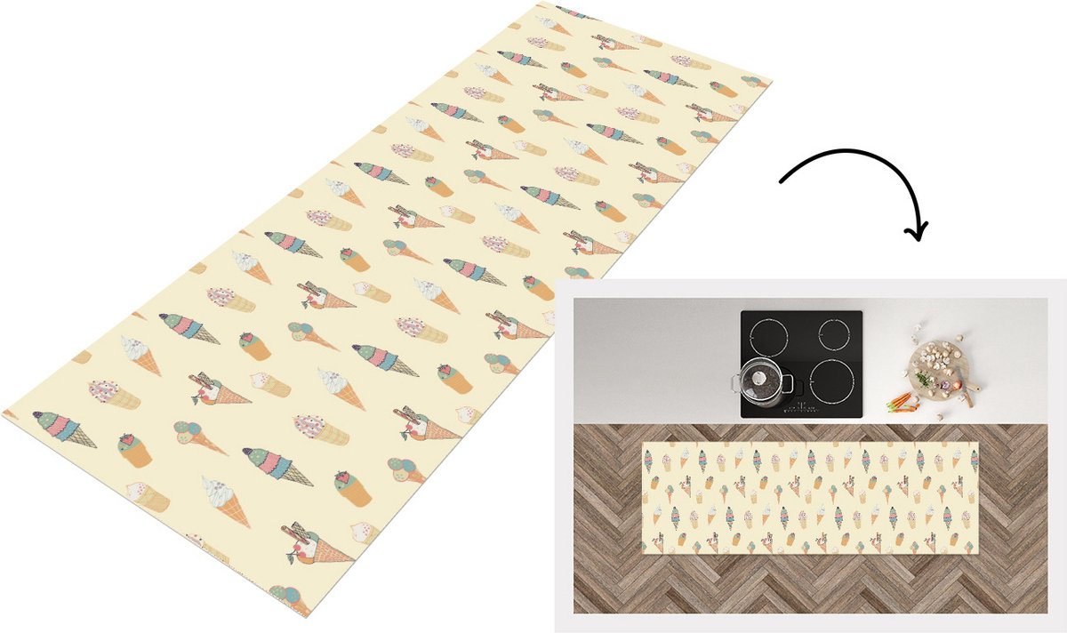 KitchenYeah Keukenloper - Loper keuken - Patronen - IJs - Zomer - 180x60 cm - Keukenloper vinyl Multicolor