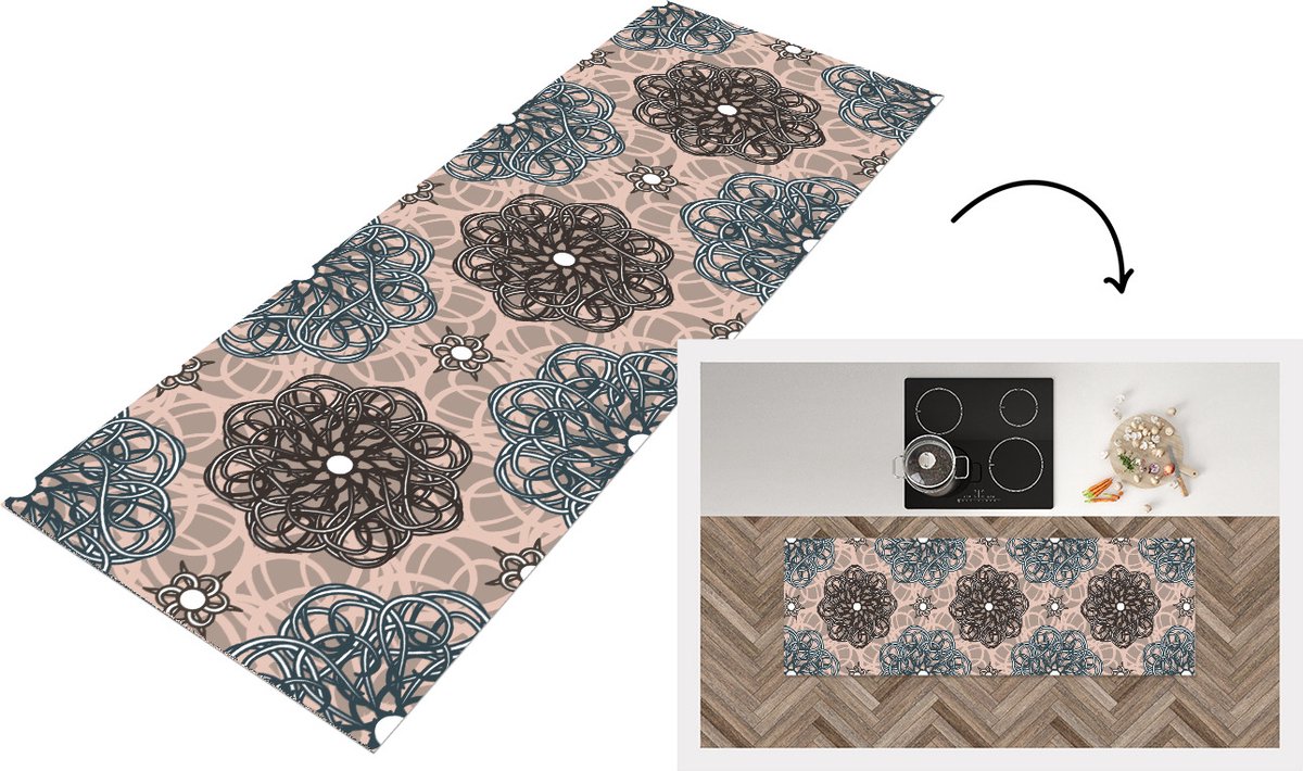 KitchenYeah Keukenloper - Loper keuken - Patronen - Abstract - Bloemen - 180x60 cm - Keukenloper vinyl Multicolor