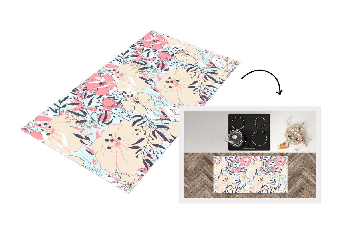 KitchenYeah Keukenloper - Loper keuken - Vintage - Bloem - Roze - Patronen - 120x60 cm - Keukenloper vinyl Multicolor