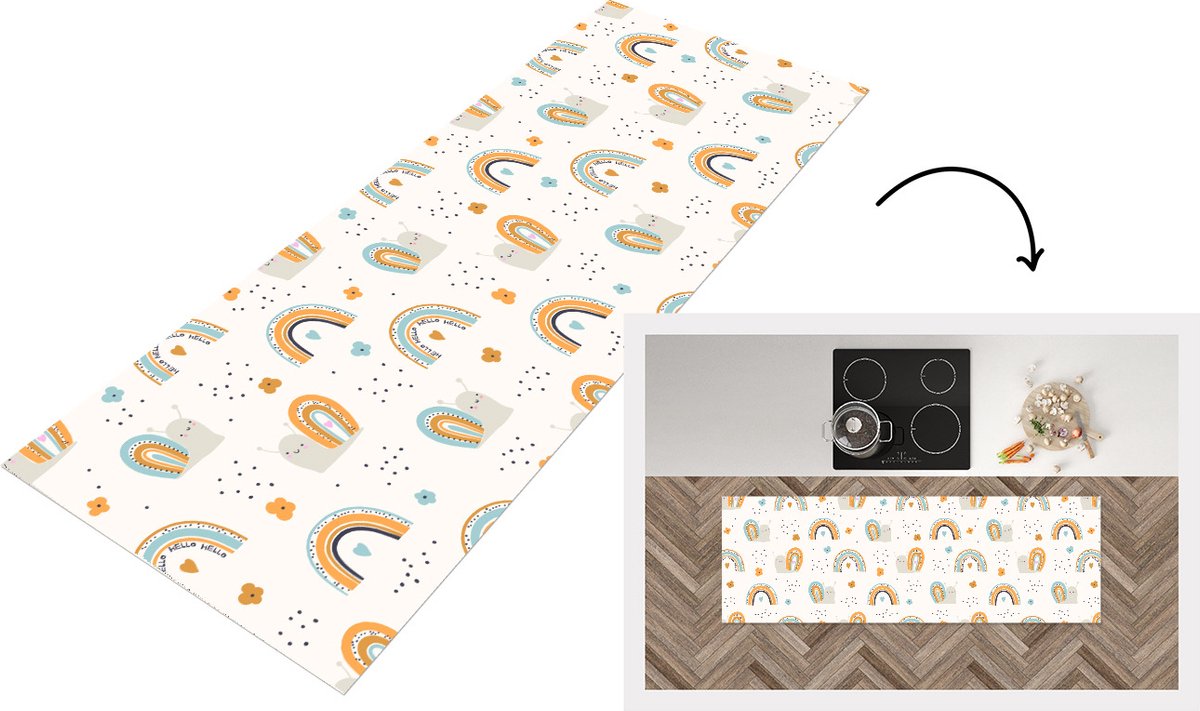 KitchenYeah Keukenloper - Loper keuken - Dieren - Patronen - Regenboog - Bloemen - Patronen - 180x60 cm - Keukenloper vinyl Multicolor