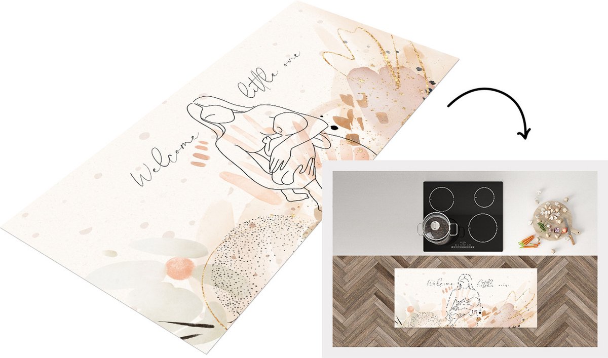 KitchenYeah Keukenloper - Loper keuken - Vrouw - Welcome little one - Spreuken - Quotes - Baby - 120x50 cm - Keukenloper vinyl Multicolor