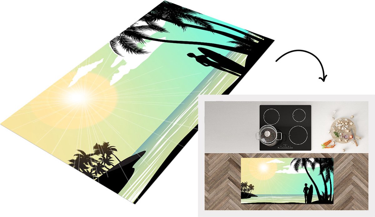KitchenYeah Keukenloper - Loper keuken - Strand - Surfen - Zon - Zomer - 120x60 cm - Keukenloper vinyl Multicolor