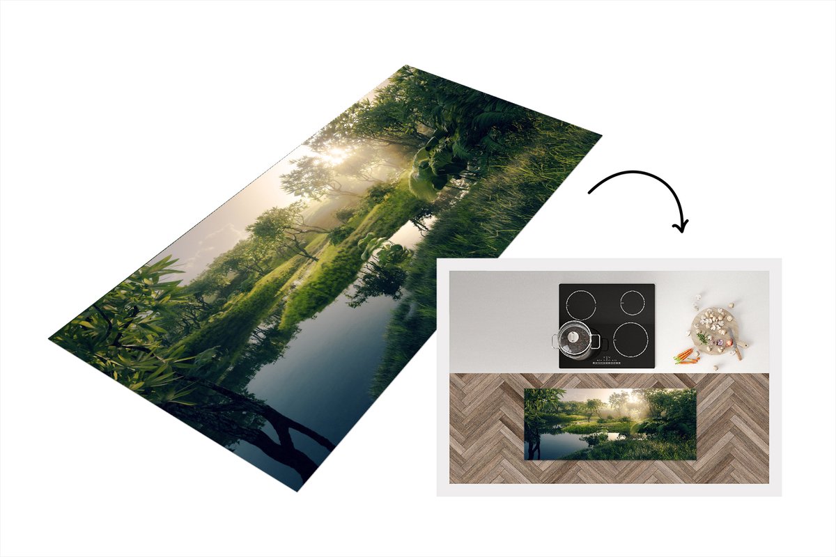 KitchenYeah Keukenloper - Loper keuken - 3D - Bos - Bomen - 120x50 cm - Keukenloper vinyl Multicolor