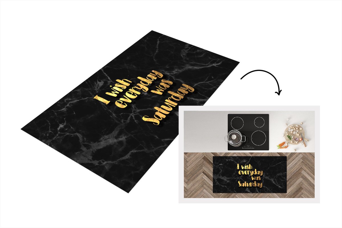 KitchenYeah Keukenloper - Loper keuken - Quote - Weekend - Goud - Marmer - 120x60 cm - Keukenloper vinyl Multicolor