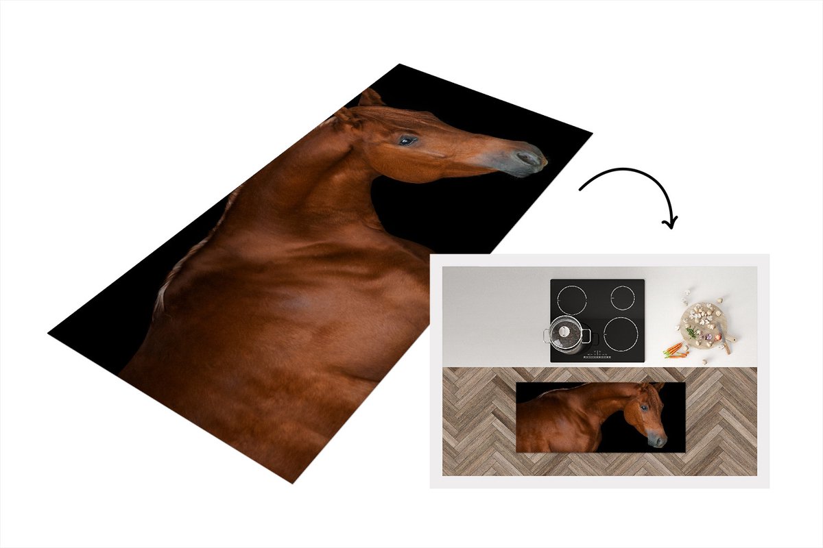 KitchenYeah Keukenloper - Loper keuken - Paard - Oog - Bruin - 120x50 cm - Keukenloper vinyl Multicolor