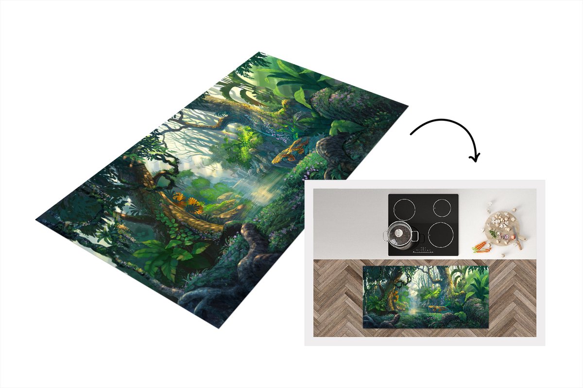 KitchenYeah Keukenloper - Loper keuken - Bos - Schilderij - Kleuren - 120x60 cm - Keukenloper vinyl Multicolor