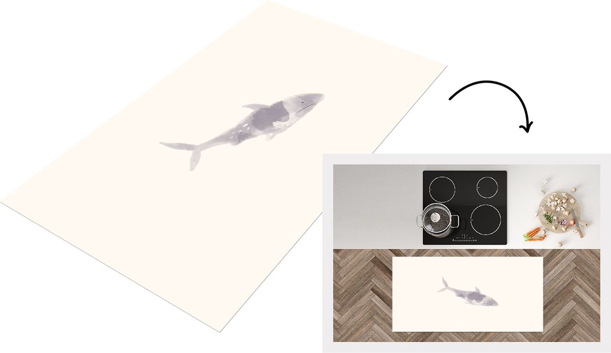 KitchenYeah Keukenloper - Loper keuken - Haai - Roofdieren - Zee - Aquarel - 120x60 cm - Keukenloper vinyl Multicolor
