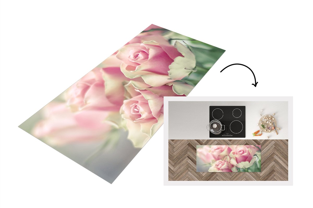 KitchenYeah Keukenloper - Loper keuken - Roze rozen schijnen in het felle zonlicht - 120x50 cm - Keukenloper vinyl Multicolor