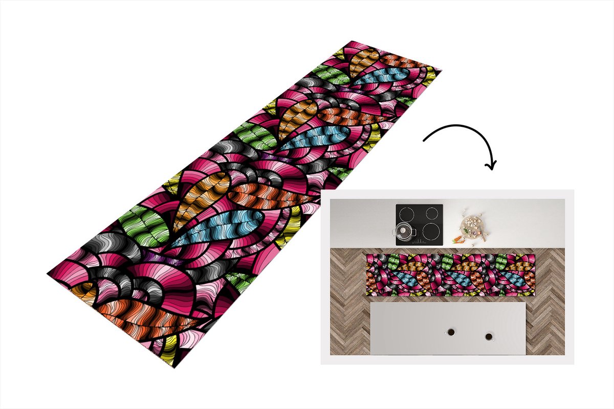KitchenYeah Keukenloper - Loper keuken - Patronen - Plant - Abstract - Jungle - 200x50 cm - Keukenloper vinyl Multicolor