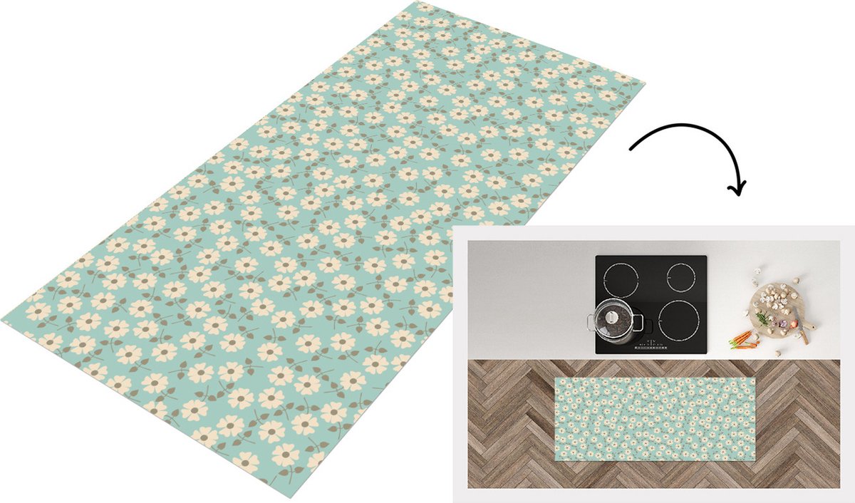 KitchenYeah Keukenloper - Loper keuken - Patroon - Madeliefjes - Nordic - 120x50 cm - Keukenloper vinyl Multicolor
