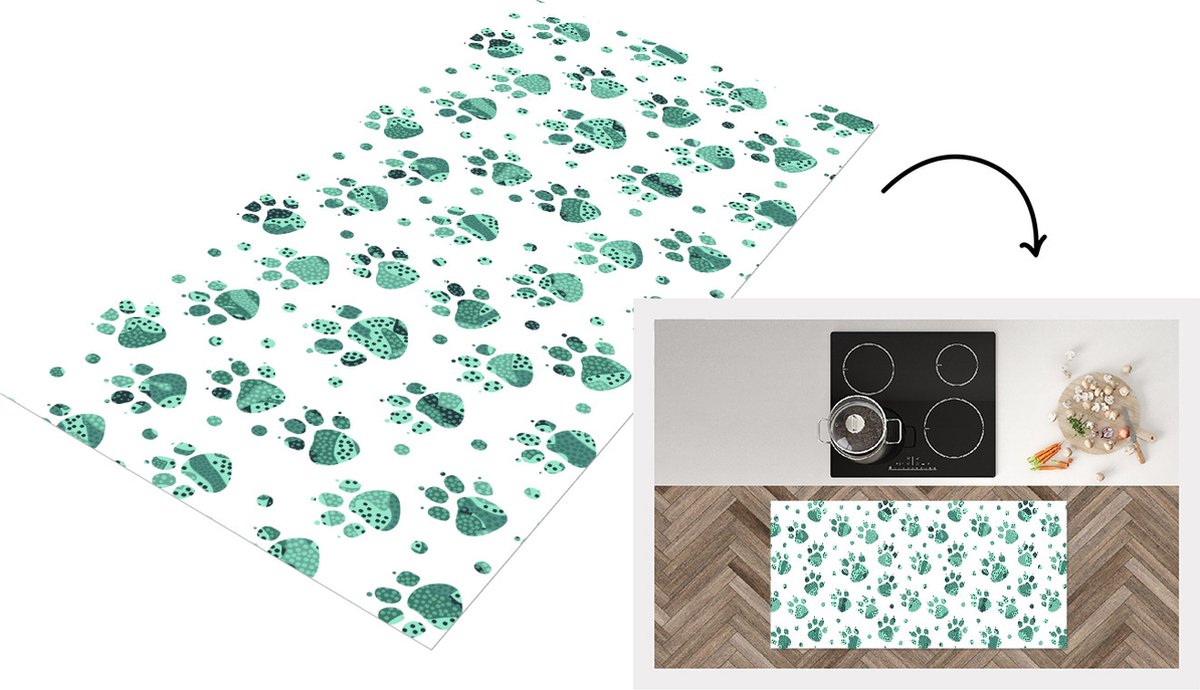 KitchenYeah Keukenloper - Loper keuken - Patroon - Huisdieren - Hond - Dier - 120x60 cm - Keukenloper vinyl Multicolor