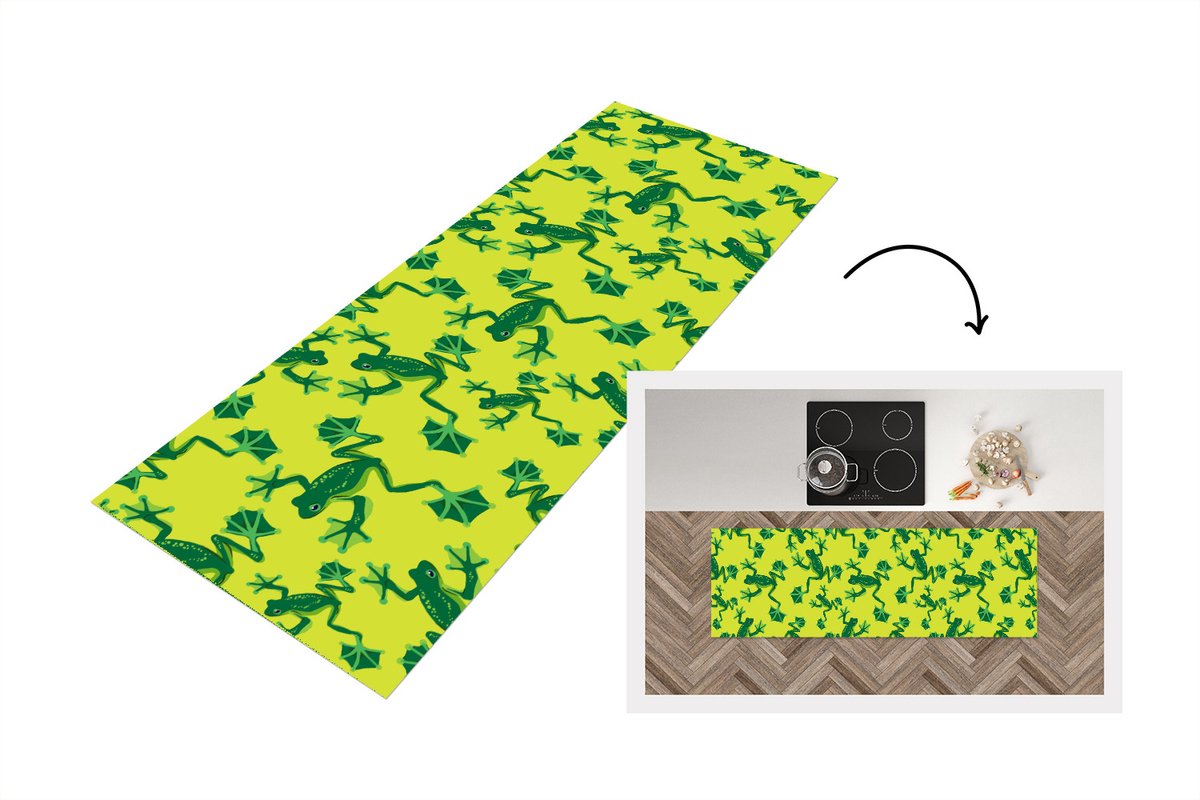 KitchenYeah Keukenloper - Loper keuken - Kikker - Dieren - Jungle - Patroon - 150x50 cm - Keukenloper vinyl Multicolor