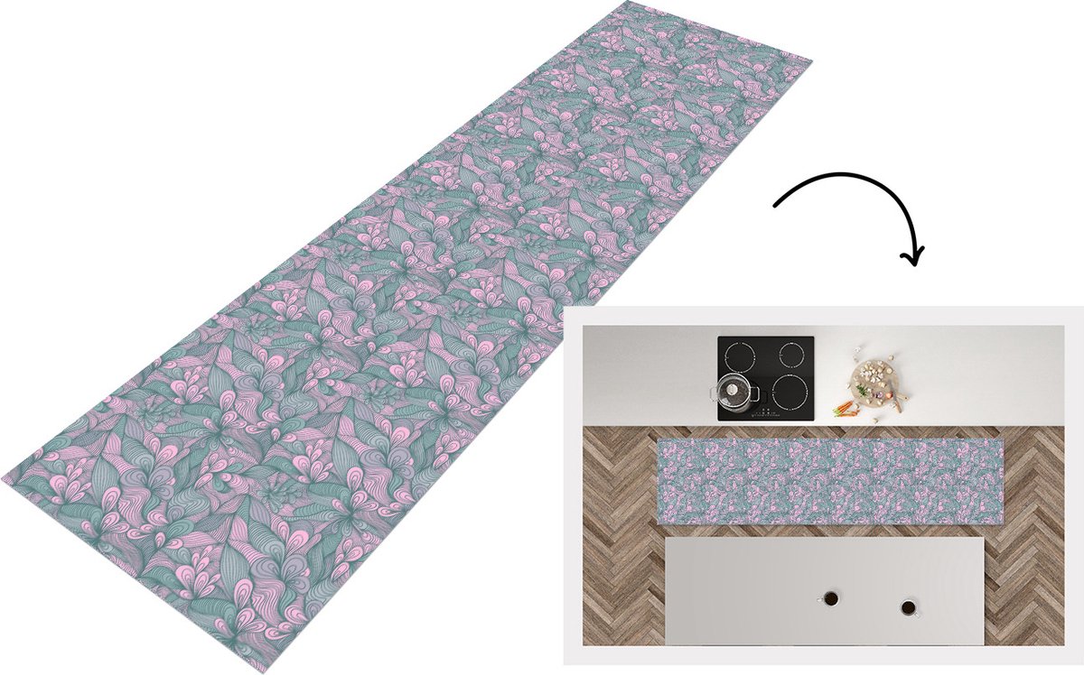 KitchenYeah Keukenloper - Loper keuken - Patroon - Bloemen - Design - 200x50 cm - Keukenloper vinyl Multicolor