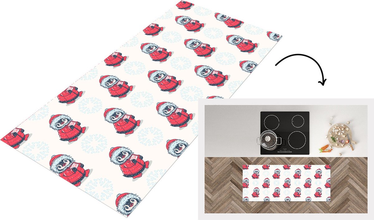 KitchenYeah Keukenloper - Loper keuken - Pinguïn - Sneeuw - Brief - Kerst - Patronen - 120x50 cm - Keukenloper vinyl Multicolor