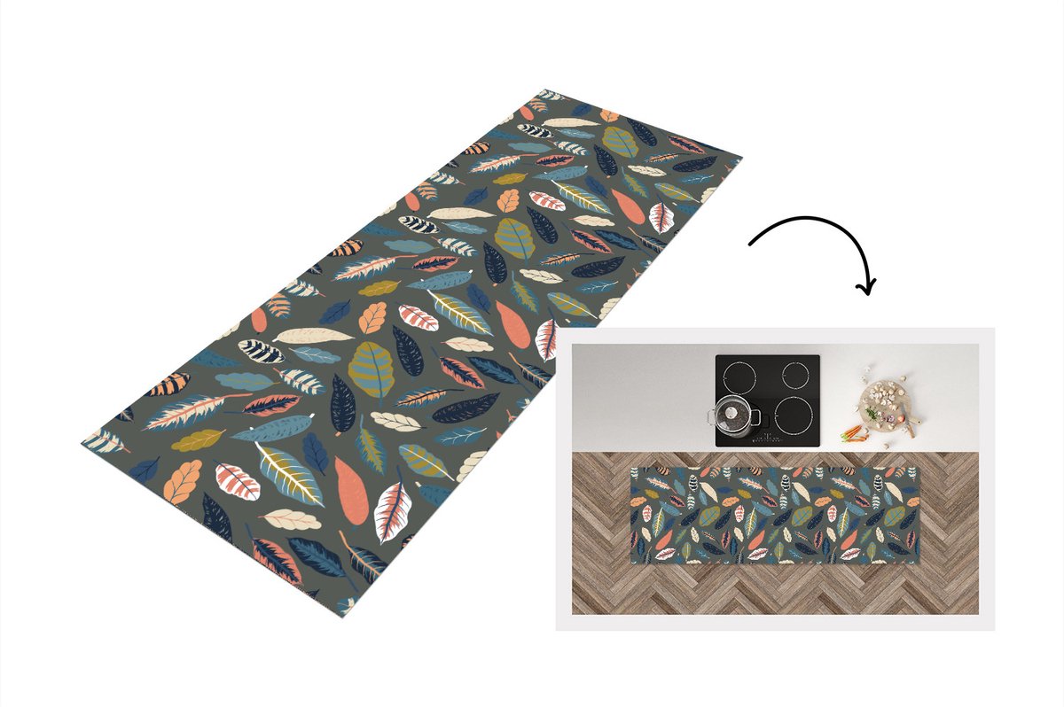 KitchenYeah Keukenloper - Loper keuken - Patroon - Blaadjes - Pastel - Keukenloper vinyl multicolor, foto 2