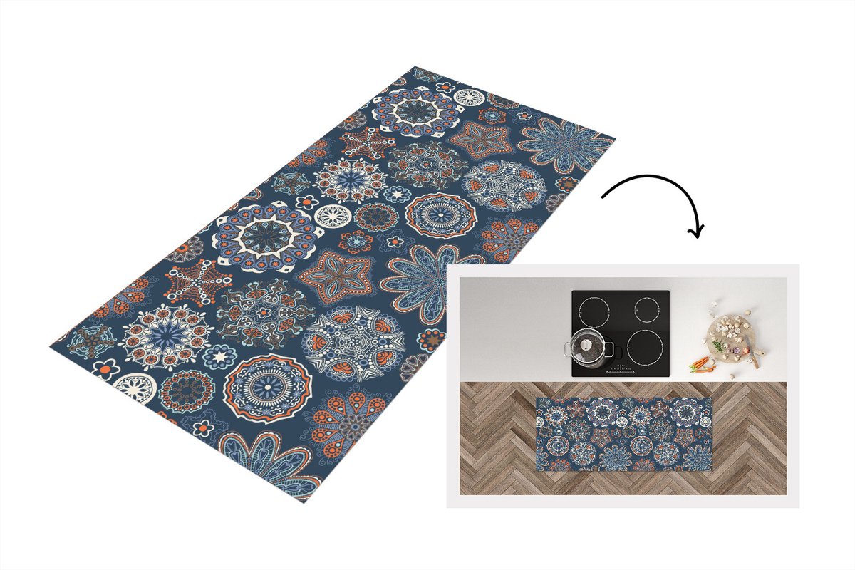 KitchenYeah Keukenloper - Loper keuken - Patronen - Ornament - Versiering - 120x50 cm - Keukenloper vinyl Multicolor