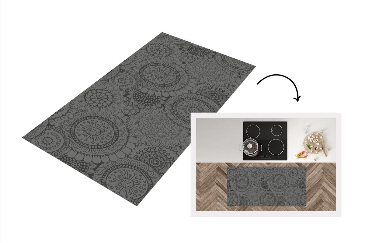 KitchenYeah Keukenloper - Loper keuken - Design - Bohemian - Zonnebloem - 120x60 cm - Keukenloper vinyl Multicolor