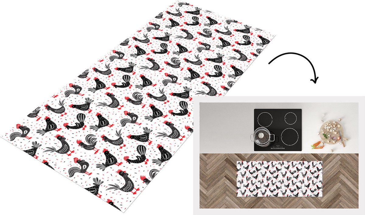 KitchenYeah Keukenloper - Loper keuken - Patroon - Kip - Vogel - 120x50 cm - Keukenloper vinyl Multicolor