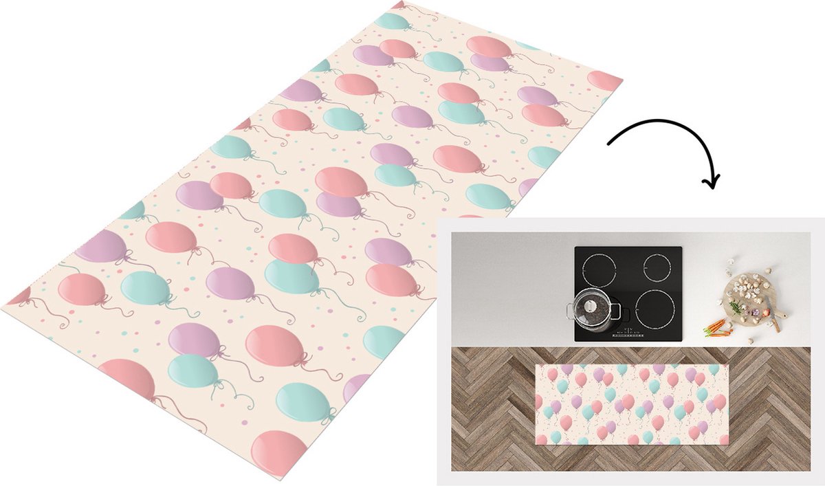 KitchenYeah Keukenloper - Loper keuken - Patronen - Verjaardag - Ballonnen - 120x50 cm - Keukenloper vinyl Multicolor