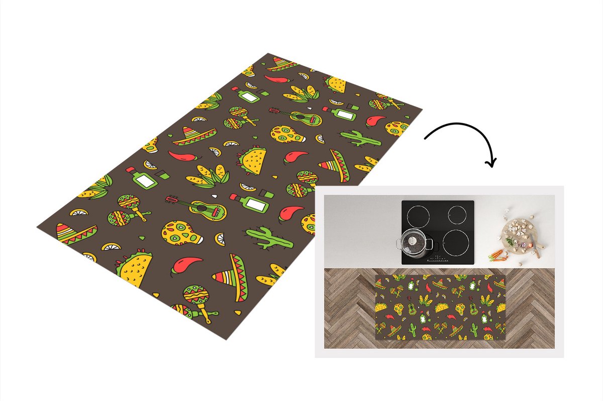 KitchenYeah Keukenloper - Loper keuken - Patroon - Mexico - Sombrero - 120x60 cm - Keukenloper vinyl Multicolor