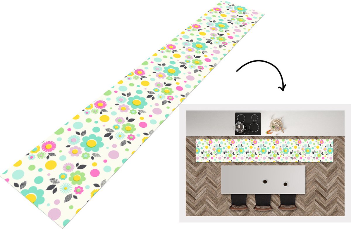 KitchenYeah Keukenloper - Loper keuken - Patronen - Bloemen - Bladeren - 300x50 cm - Keukenloper vinyl Multicolor