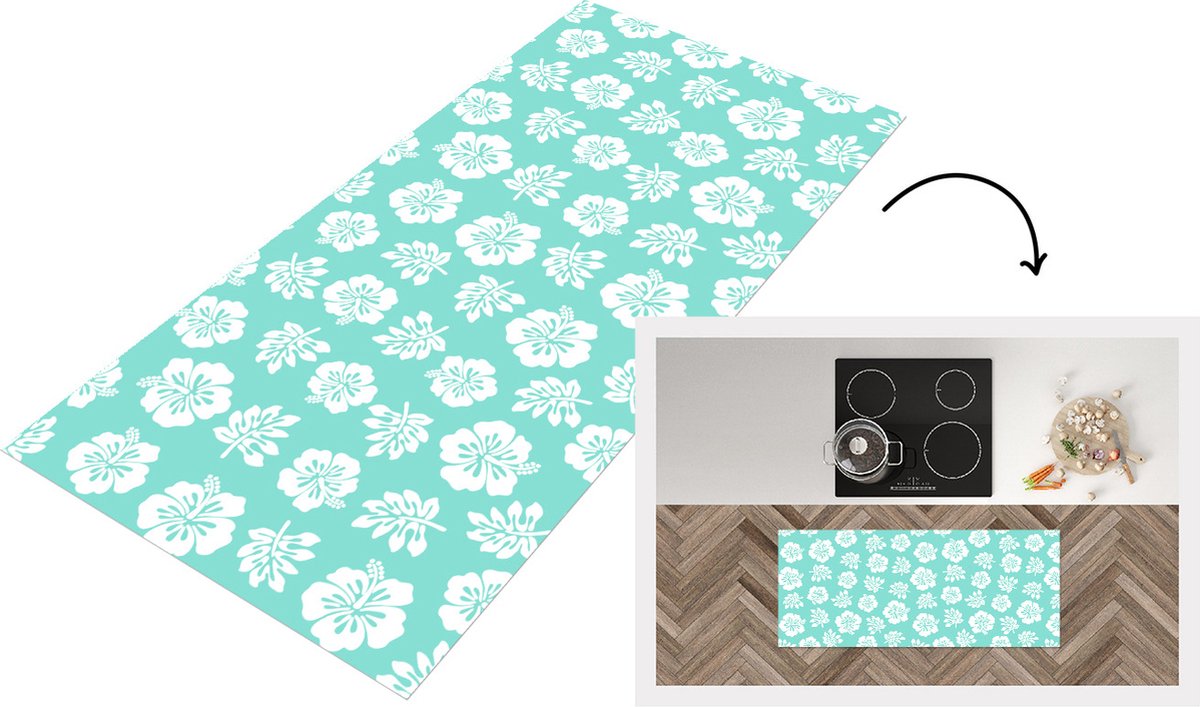 KitchenYeah Keukenloper - Loper keuken - Hawaii - Hibiscus - Bloem - Patronen - 120x50 cm - Keukenloper vinyl Multicolor