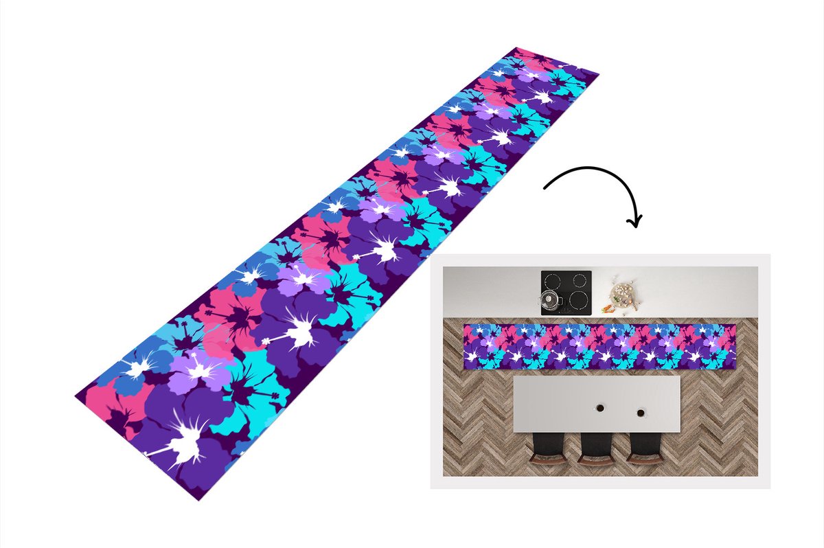 KitchenYeah Keukenloper - Loper keuken - Tropisch - Bloemen - Hawaii - Patroon - 300x50 cm - Keukenloper vinyl Multicolor