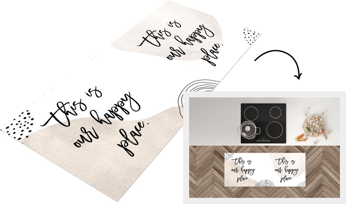 KitchenYeah Keukenloper - Loper keuken - Quotes - Geluk - Thuis - 120x50 cm - Keukenloper vinyl Multicolor