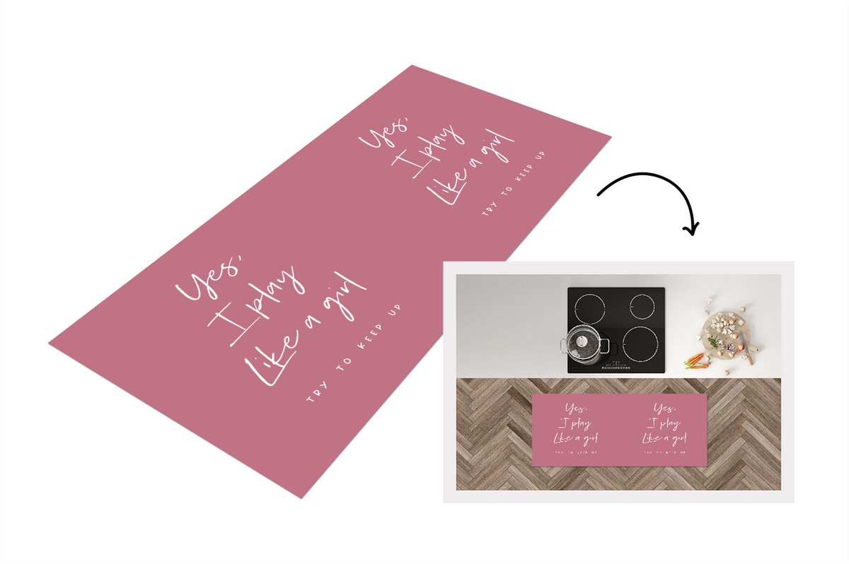 KitchenYeah Keukenloper - Loper keuken - Quotes - Spreuken - Yes, I play like a girl - Meisje - Keukenloper vinyl Multicolor