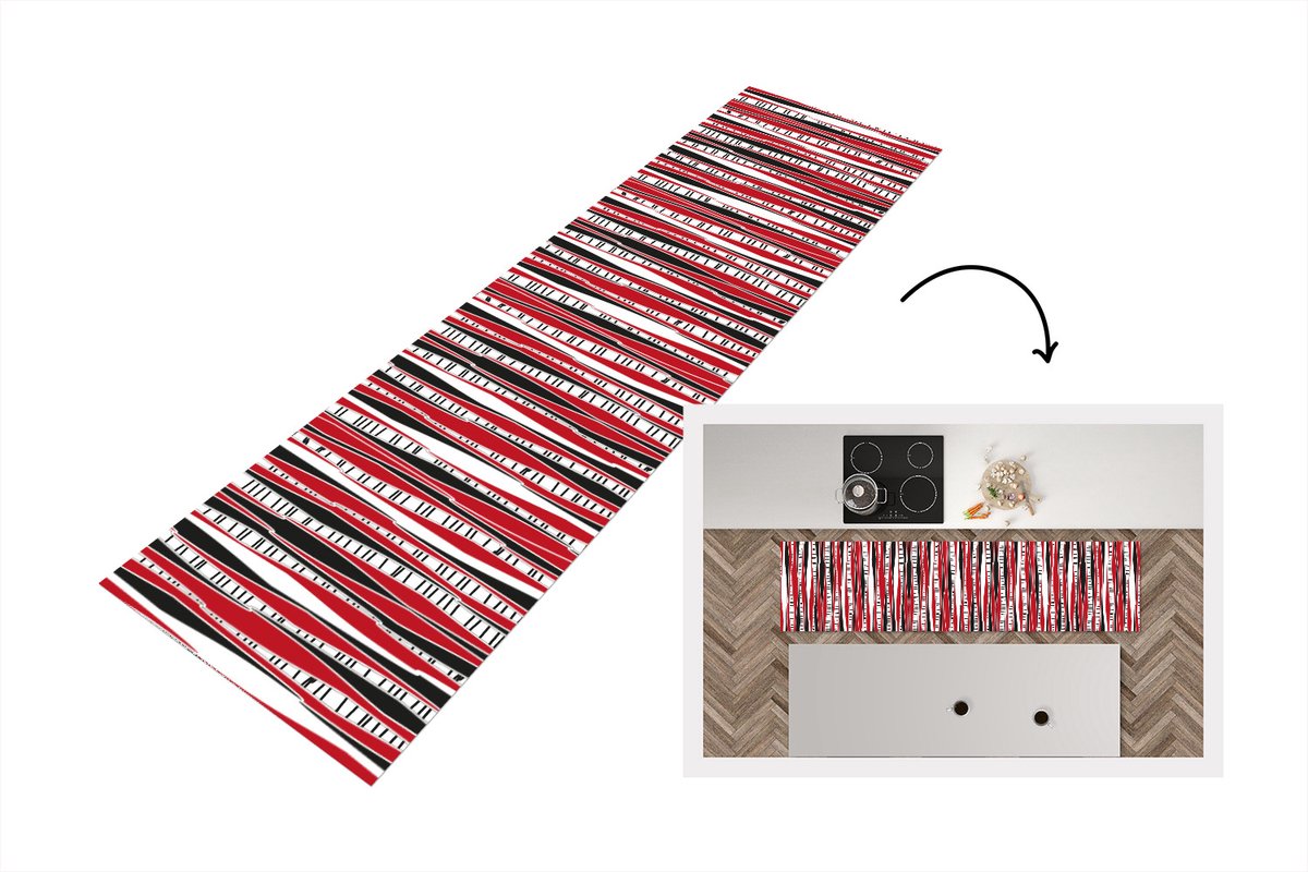 Keukenloper - Loper keuken - Rood - Patronen - Boom - 240x60 cm - Keukenloper vinyl