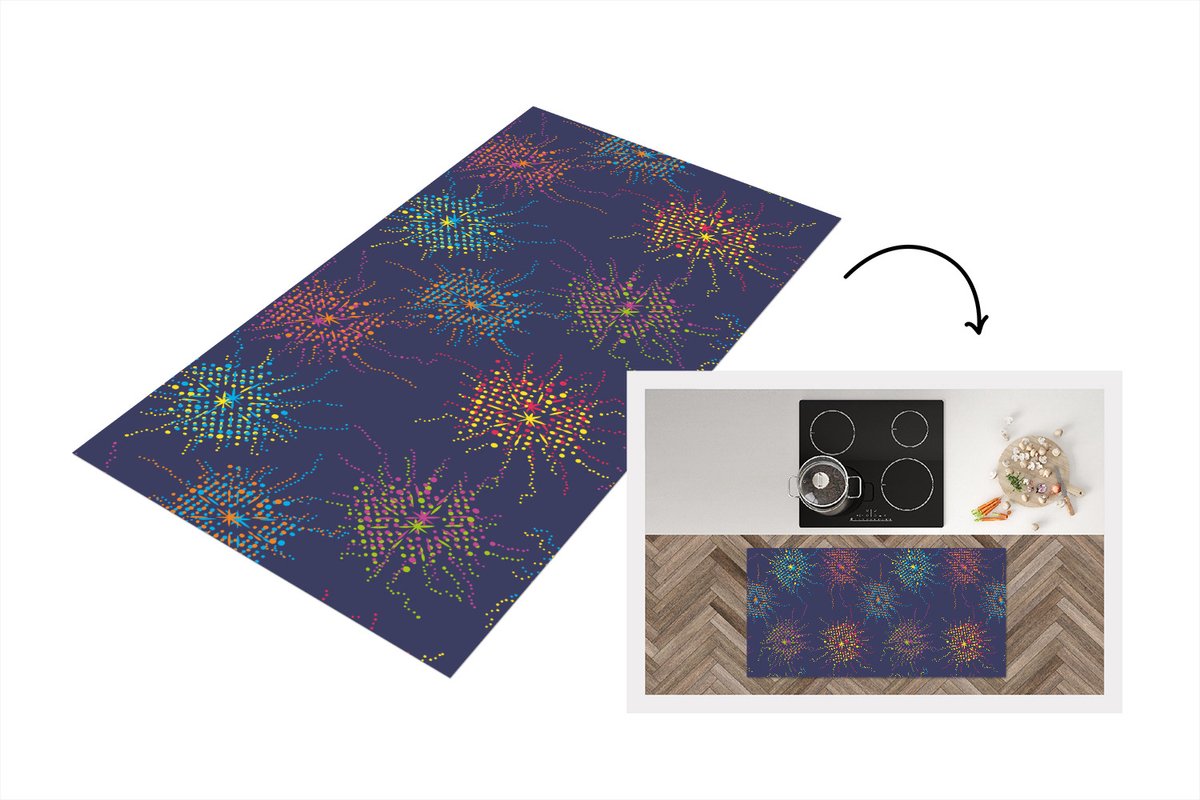 KitchenYeah Keukenloper - Loper keuken - Vuurwerk - Digitaal - Patronen - 120x60 cm - Keukenloper vinyl Multicolor