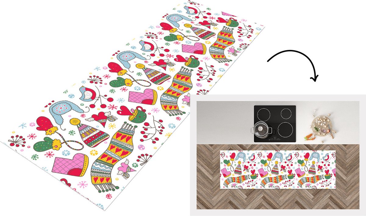 KitchenYeah Keukenloper - Loper keuken - Patronen - Winter - Kerst - 180x60 cm - Keukenloper vinyl Multicolor