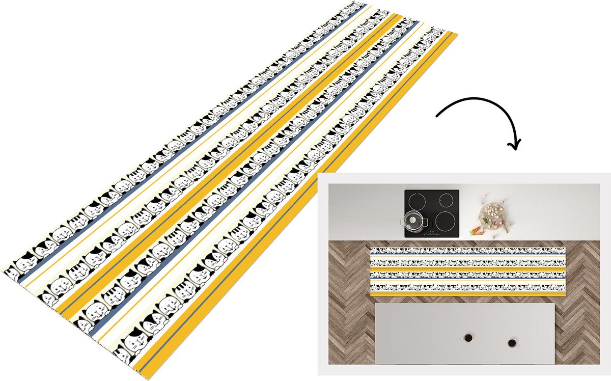 KitchenYeah Keukenloper - Loper keuken - Kat - Patronen - Huisdieren - 240x60 cm - Keukenloper vinyl Multicolor