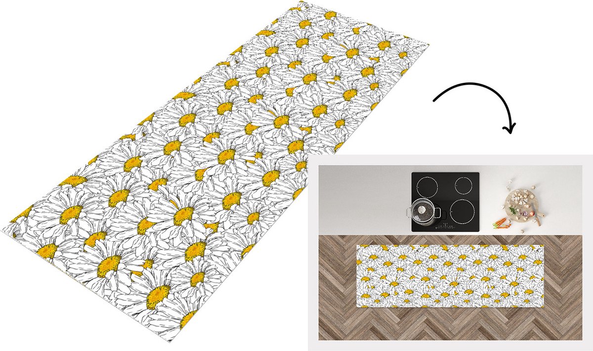 KitchenYeah Keukenloper - Loper keuken - Bloemen - Wit - Lente - Patronen - Keukenloper vinyl, foto 3