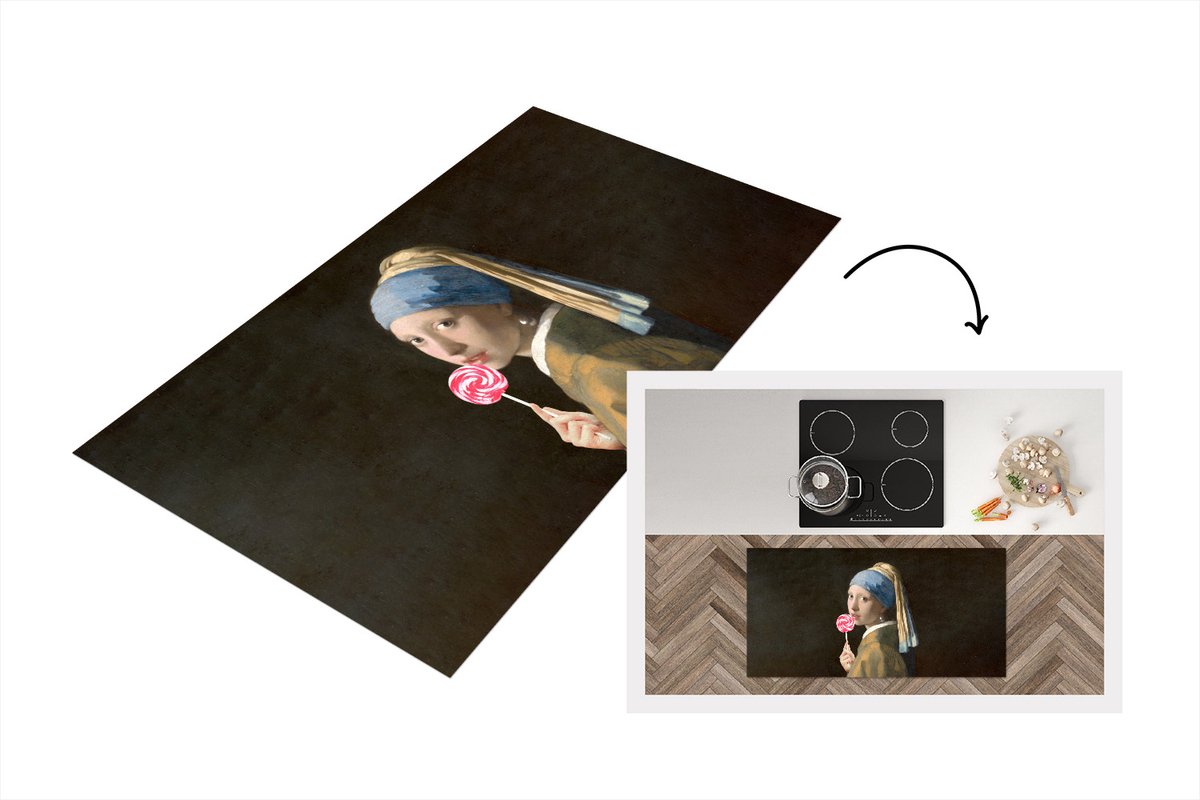 KitchenYeah Keukenloper - Loper keuken - Schilderij - Meisje met de parel - Snoep - 120x60 cm - Keukenloper vinyl Multicolor