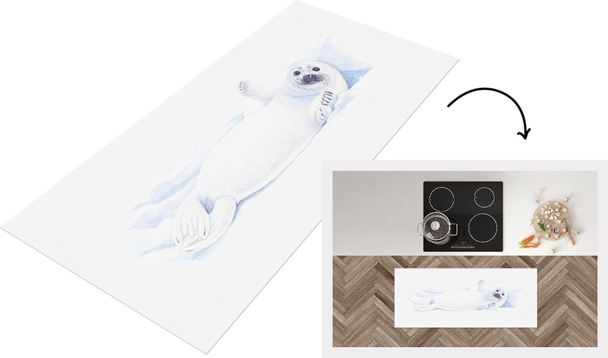 KitchenYeah Keukenloper - Loper keuken - Zeehond - Dieren - Aquarel - Keukenloper vinyl Multicolor
