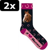 2x - SOKKEN PAARD ZWART/ROZE 31-36