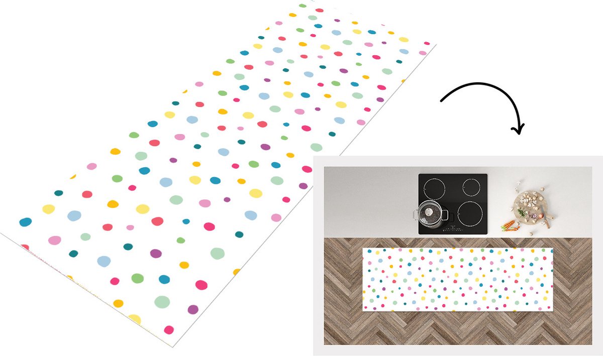 KitchenYeah Keukenloper - Loper keuken - Confetti - Stippen - Patroon - 150x50 cm - Keukenloper vinyl Multicolor