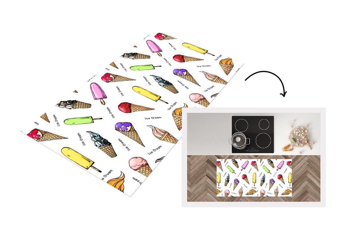 KitchenYeah Keukenloper - Loper keuken - IJshoorntjes - IJs - Patroon - 120x60 cm - Keukenloper vinyl Multicolor