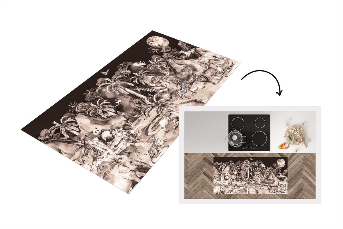 KitchenYeah Keukenloper - Loper keuken - Jungle Decoratie - Kinderen - Dieren - 120x60 cm - Keukenloper vinyl Multicolor