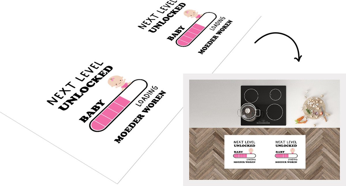 KitchenYeah Keukenloper - Loper keuken - Spreuken - Mama - Next level unlocked: baby. Loading: moeder worden - Quotes - 120x50 cm - Keukenloper vinyl Multicolor